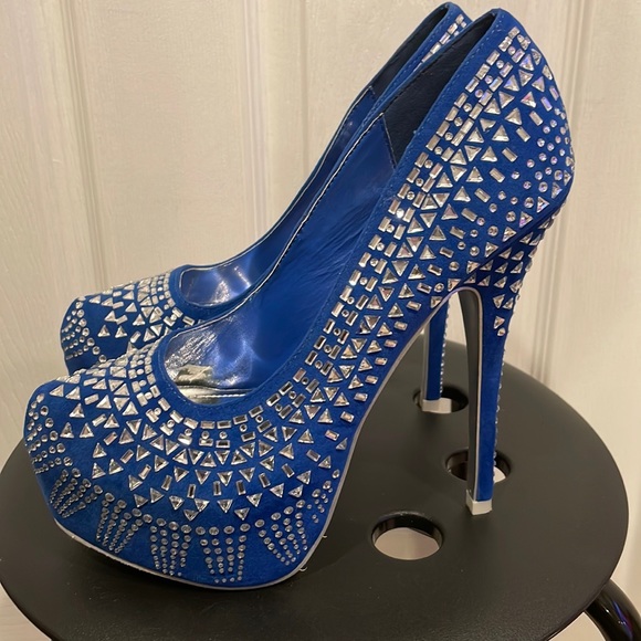 Alba Shoes - Blue Bling Platform Pumps Size 9